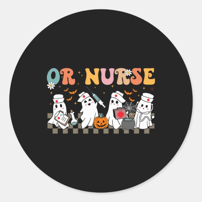 Sticker Rond Infirmière Éffrayant Fantôme Halloween mignon Cost (Devant)
