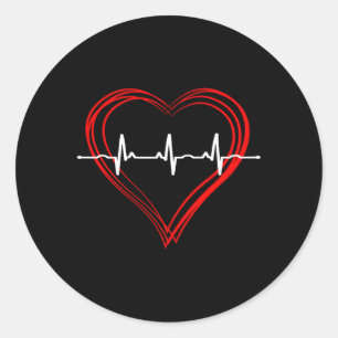 Sticker Rond Infirmière Ekg Hebeat Love Cardiogramme Hollow Ecg