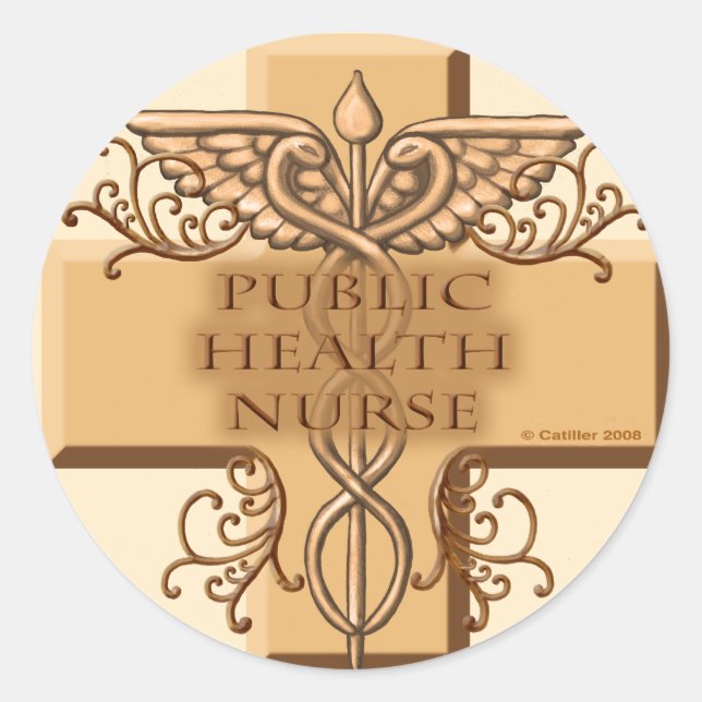 Sticker Rond Infirmière en santé publique Caduceus (Devant)