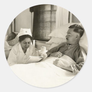 Sticker Rond Infirmière et soldat de la Première Guerre mondial
