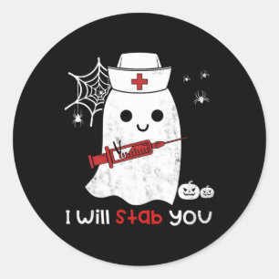Sticker Rond Infirmière Ghost Je Te Stab Amusant Cadeau Hallowe