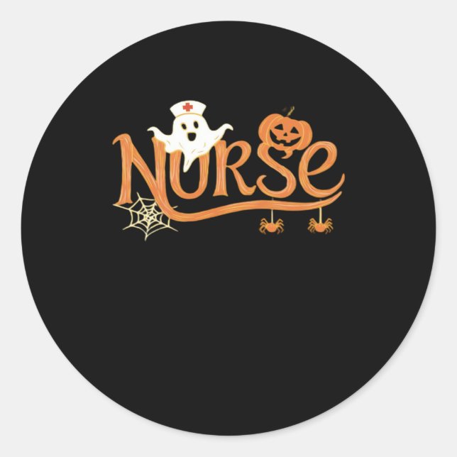 Sticker Rond Infirmière Halloween mignon Fantôme et Citrouille  (Devant)