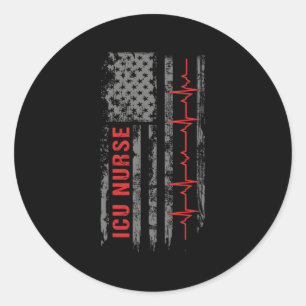 Sticker Rond Infirmière Icu soins critiques drapeau américain