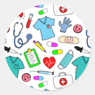 Sticker Rond Infirmière infirmière Motif de fournitures Médi