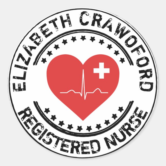 Sticker Rond Infirmière inscrite Coeur de timbre ECG avec votre (Devant)