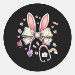 Sticker Rond Infirmière lapin drôle de Pâques infirmière mignon
