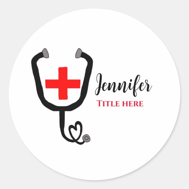 Sticker Rond Infirmière médecin rouge plus stéthoscope ajouter  (Devant)