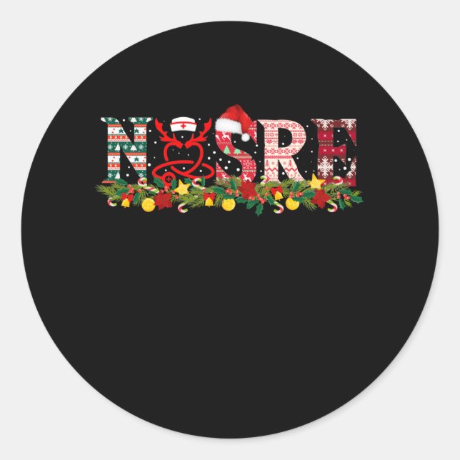 Sticker Rond Infirmière Noël Stethoscope Infirmières Noël Pajam (Devant)
