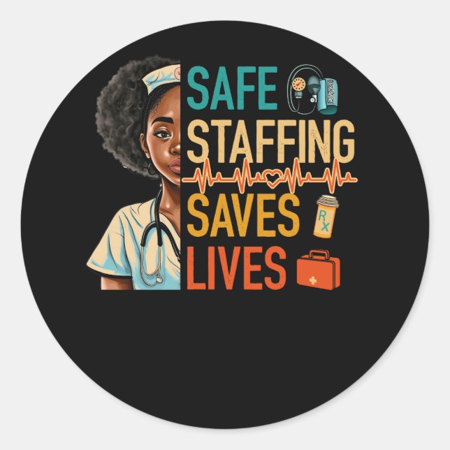 Sticker Rond Infirmière Noire Marche Infirmière Soutien Sécurit (Devant)
