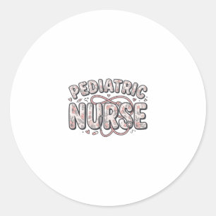 Sticker Rond Infirmière pédiatrique dessin de gravure florale v