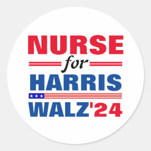 Sticker Rond Infirmière pour Harris Walz Red Blue