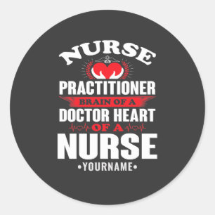 Sticker Rond Infirmière Praticien Cerveau D'Un Docteur Coeur De