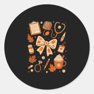 Sticker Rond Infirmière reconnaissante Automne Stéthoscope Coqu