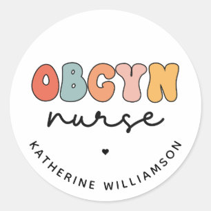 Sticker Rond Infirmière Retro OBGYN personnalisée