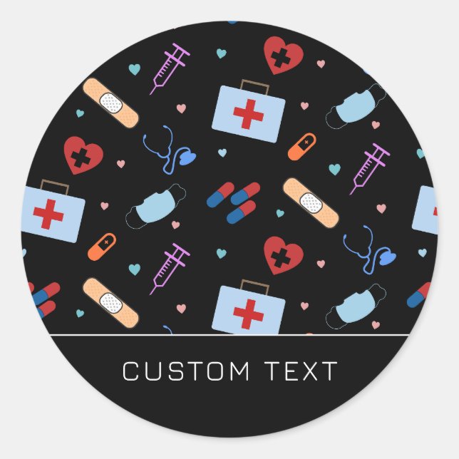 Sticker Rond Infirmière RN personnalisée | Docteur Motif Médica (Devant)