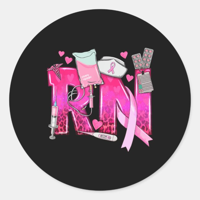 Sticker Rond Infirmière Sensibilisation au cancer du sein Ruban (Devant)