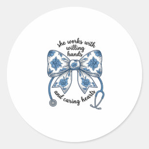 Sticker Rond Infirmière Stéthoscope à Noeud Papillon Floral Gra
