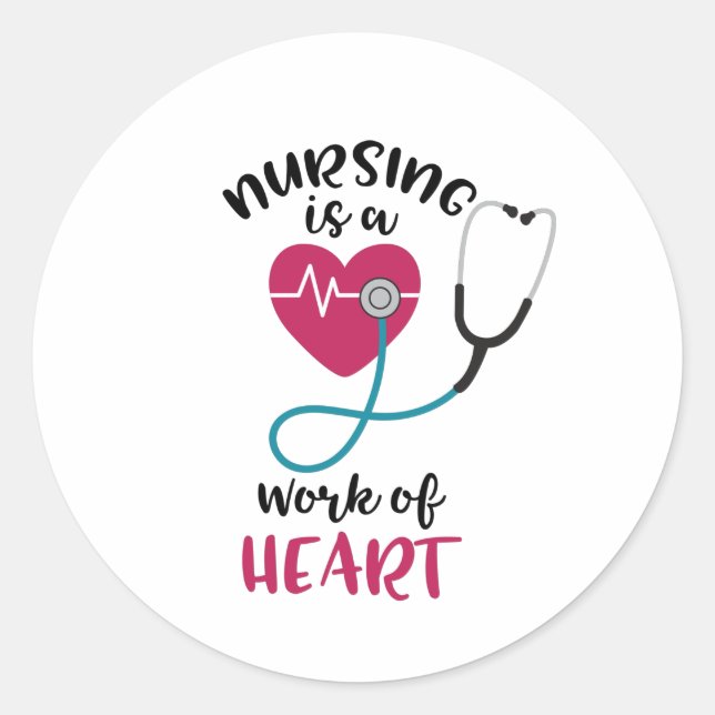 Sticker Rond Infirmière, Un Oeuvre De Coeur (Devant)