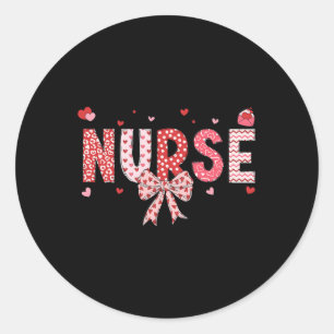 Sticker Rond Infirmière Valentine Coquette Bow Heureuse Infirmi