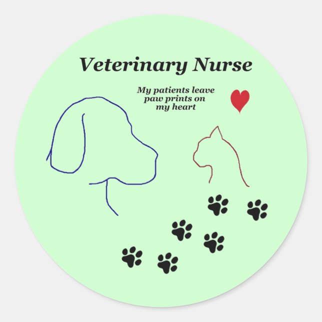 Sticker Rond Infirmière vétérinaire-Empreintes de pattes sur mo (Devant)