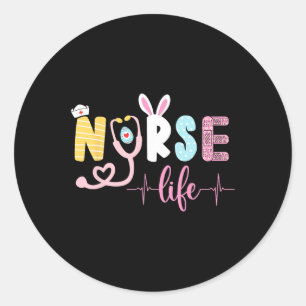 Sticker Rond Infirmière Vie Stethoscope Cute Bunny Pâques Femme