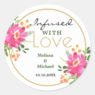 Sticker Rond Infusé Avec Amour Mariage Floral Rose