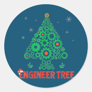 Sticker Rond Ingénieur de Noël Génie mécanique de l'arbre