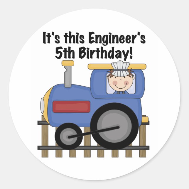 Sticker Rond Ingénieur de train T-shirts et cadeaux 5e annivers (Devant)