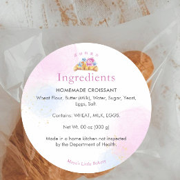 Sticker Rond Ingrédient de Boulangerie Croissant Floral Élégant