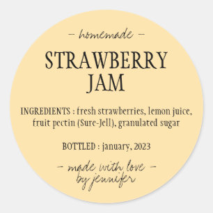 Sticker Rond Ingrédients de confiture de fraise maison jaune