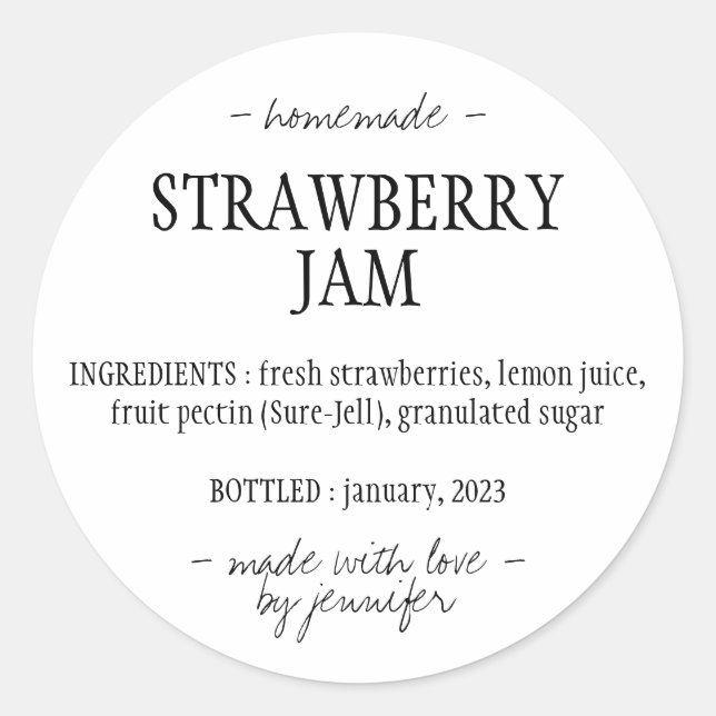 Sticker Rond Ingrédients de confiture de fraises maison (Devant)