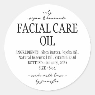 Sticker Rond Ingrédients de l'huile de soin facial Simple Bottl