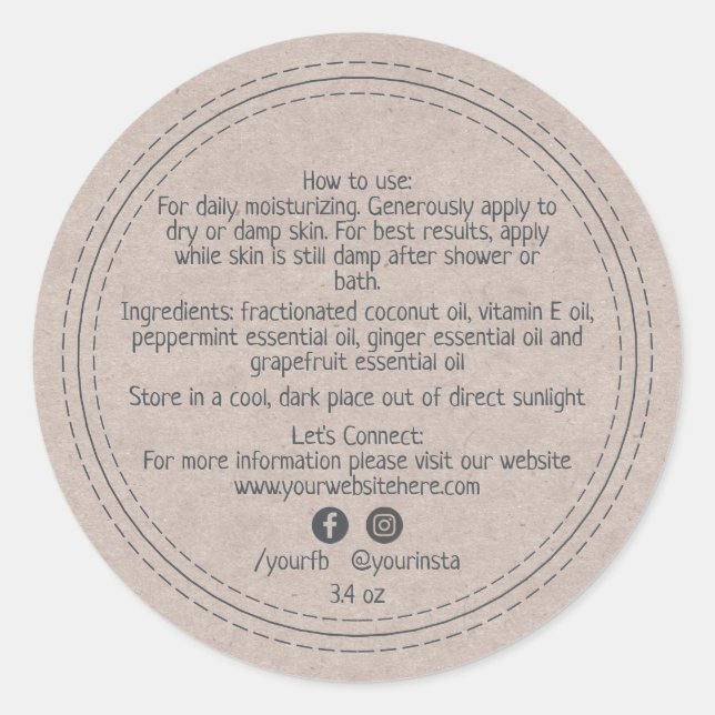 Sticker Rond Ingrédients de produits de beauté de Kraft de comm (Devant)