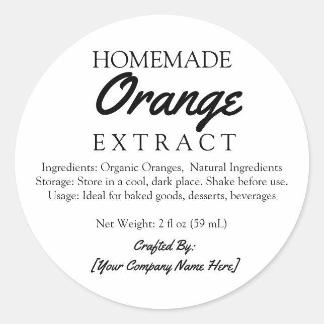 Sticker Rond Ingrédients d'extraction orange faits maison (Devant)