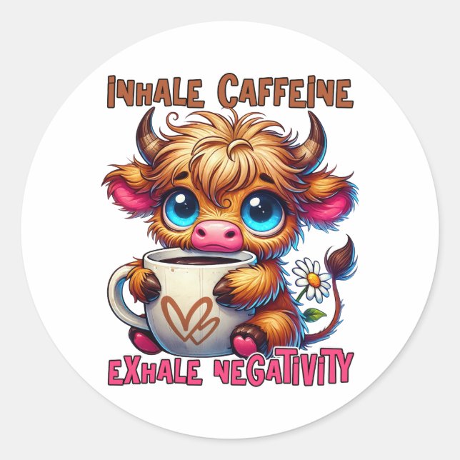 Sticker Rond Inhale Caffeine Exhale Negativity  (Devant)