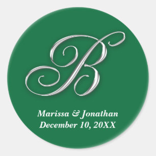 Sticker Rond Initiale B vert monogramme nom personnalisé faveur