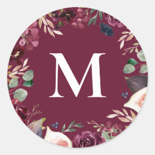 Sticker Rond Initiale florale aquarelle rose et violette
