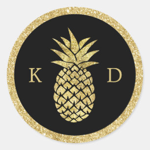 Sticker Rond Initiales à l'ananas Parties scintillant d'or Mari