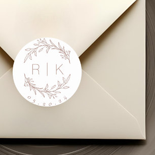 Sticker Rond Initiales botaniques roses foncées Roses Mariage M