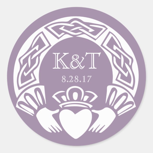 Sticker Rond Initiales Claddagh - Lilac (Devant)