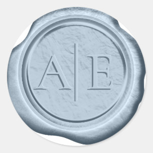 Sticker Rond Initiales d'accent Mariage de sceau de cire bleu p
