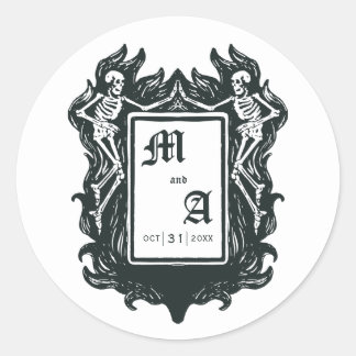 Sticker Rond Initiales d'amour de squelette gothique 