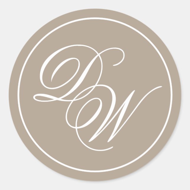 Sticker Rond Initiales de calligraphie blanche Élégante du mono (Devant)