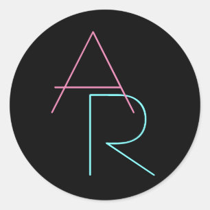 Sticker Rond Initiales de chevauchement modernes Rose Turquoi