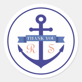 Sticker Rond Initiales de l'Ancre marine Merci