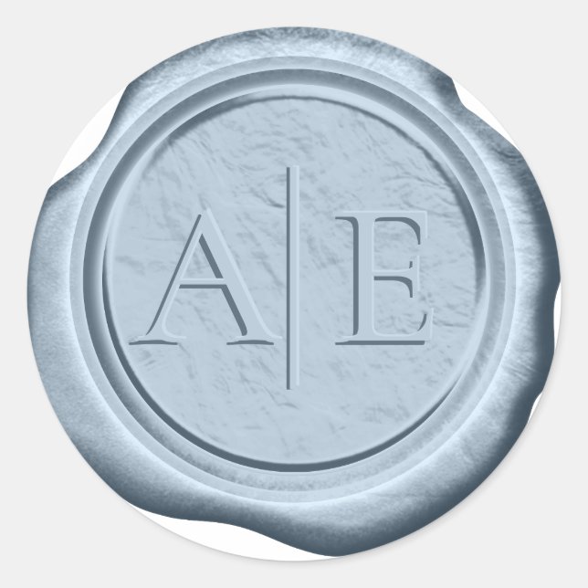 Sticker Rond Initiales de Mariage de cire Faux Dusty Blue ID104 (Devant)