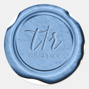 Sticker Rond Initiales de Mariage de cire Faux Porcelain Blue I