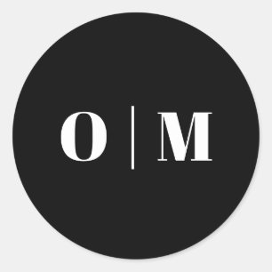 Sticker Rond Initiales de mariage noir minimaliste. Monogramme