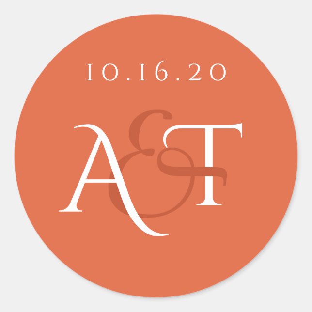 Sticker Rond Initiales de Mariage orange monogramme (Devant)