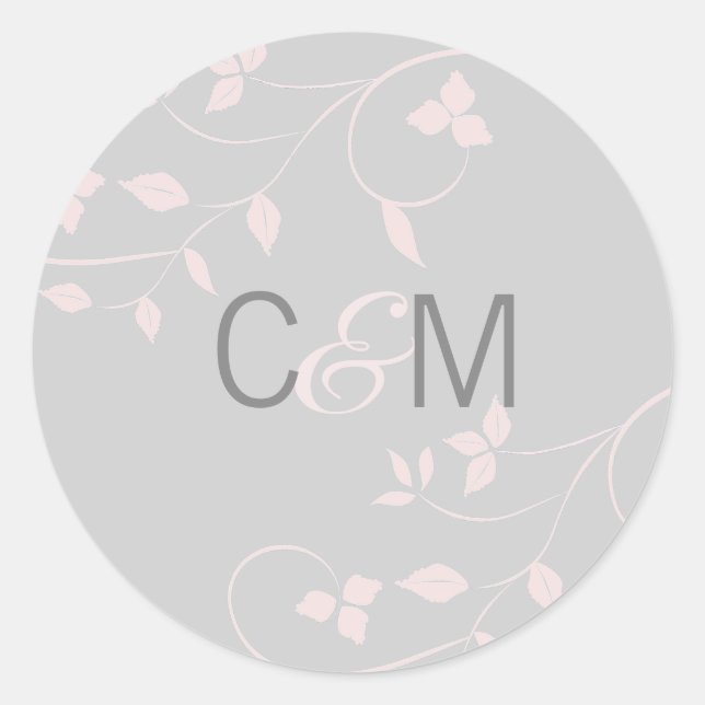 Sticker Rond Initiales de Mariage rose et gris (Devant)
